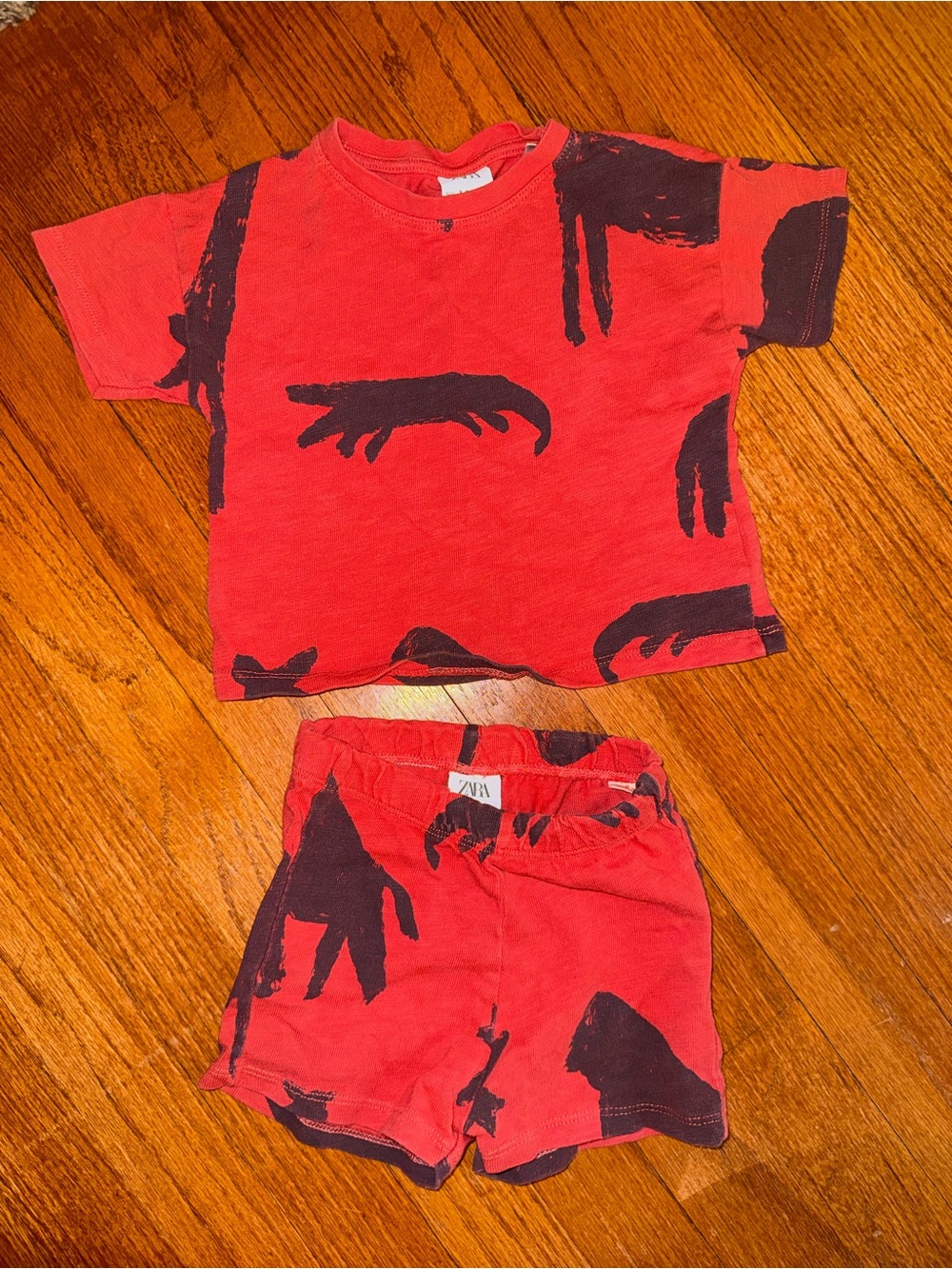 Zara Kids Red and Black Graphic Short Pajama Set